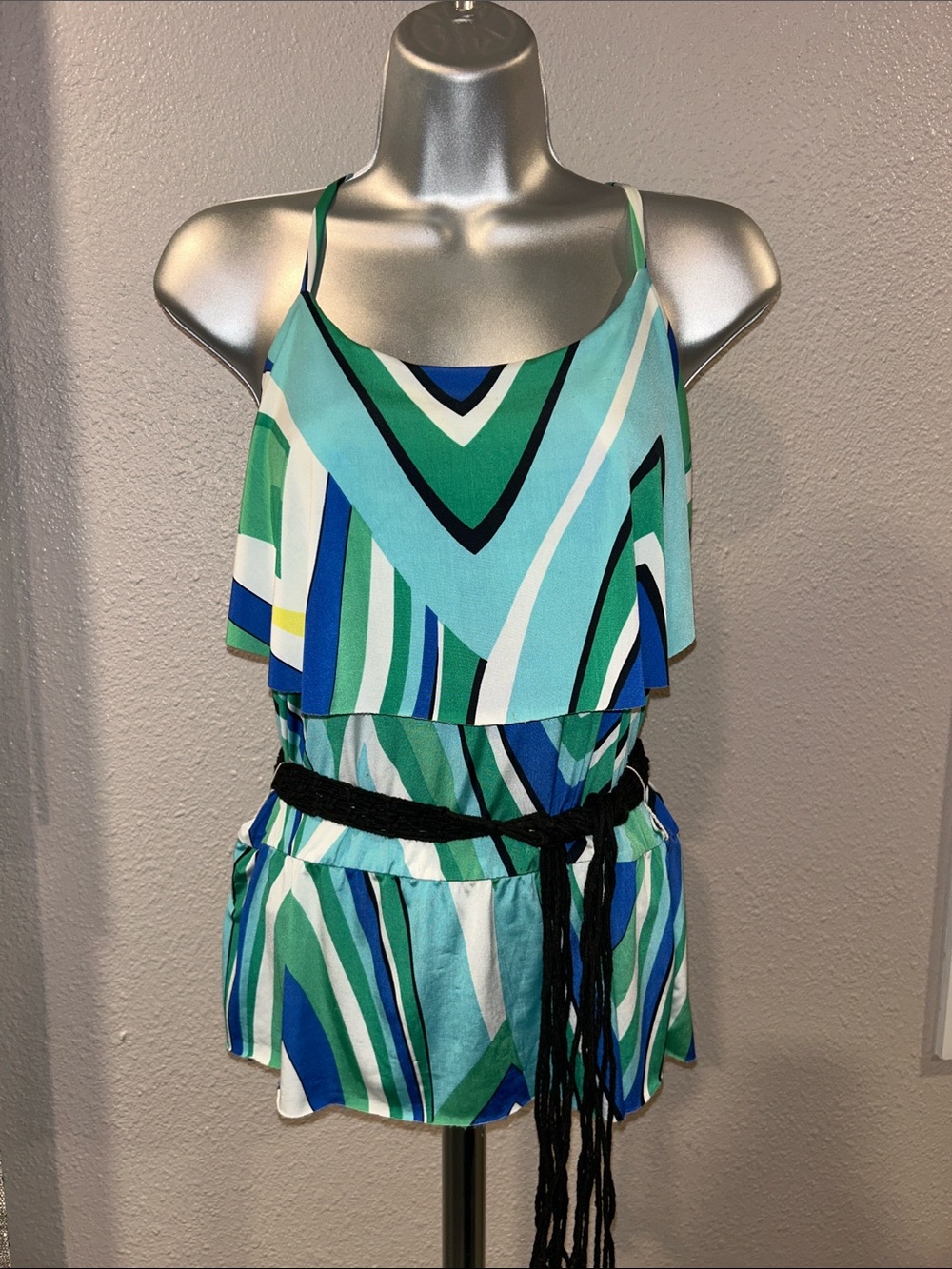 Green & Blue Spaghetti Strap Tank Top